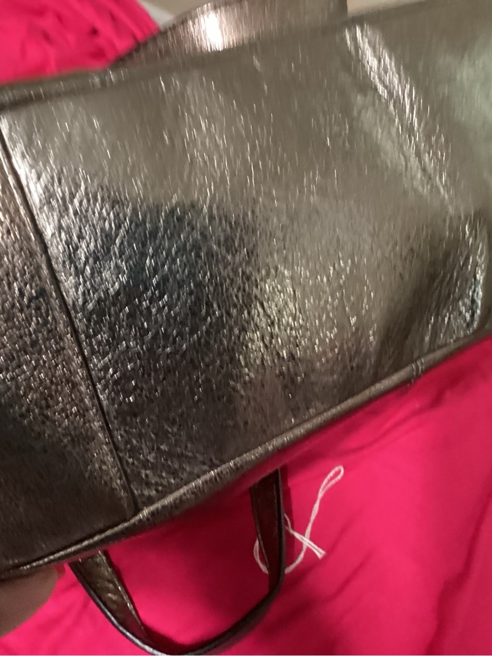 Coach Metallic Pewter Leather Tote with Dark Handles - Picture 3 of 6